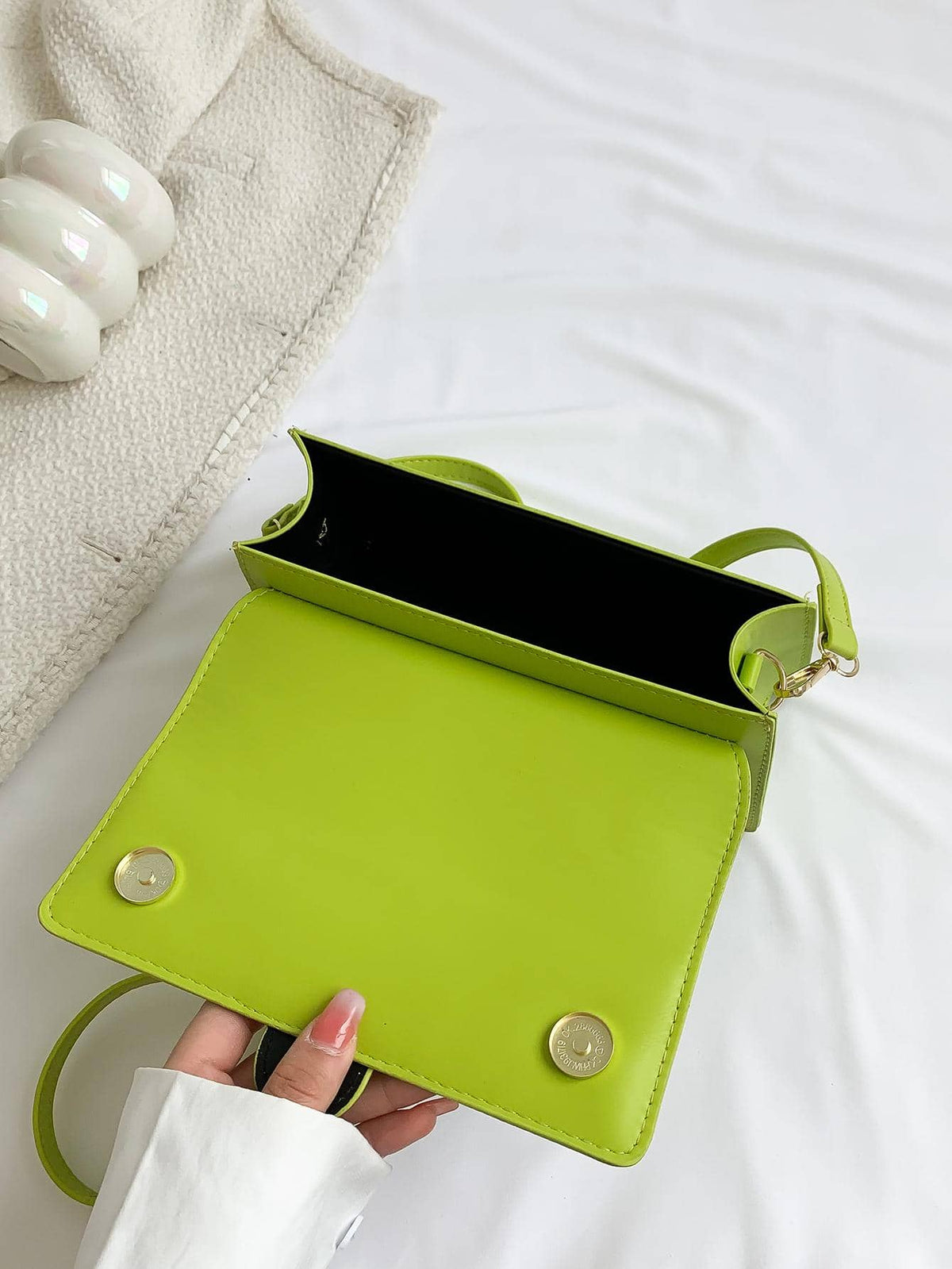 Neon Lime Buckle Decor Flap Square Bag Funky