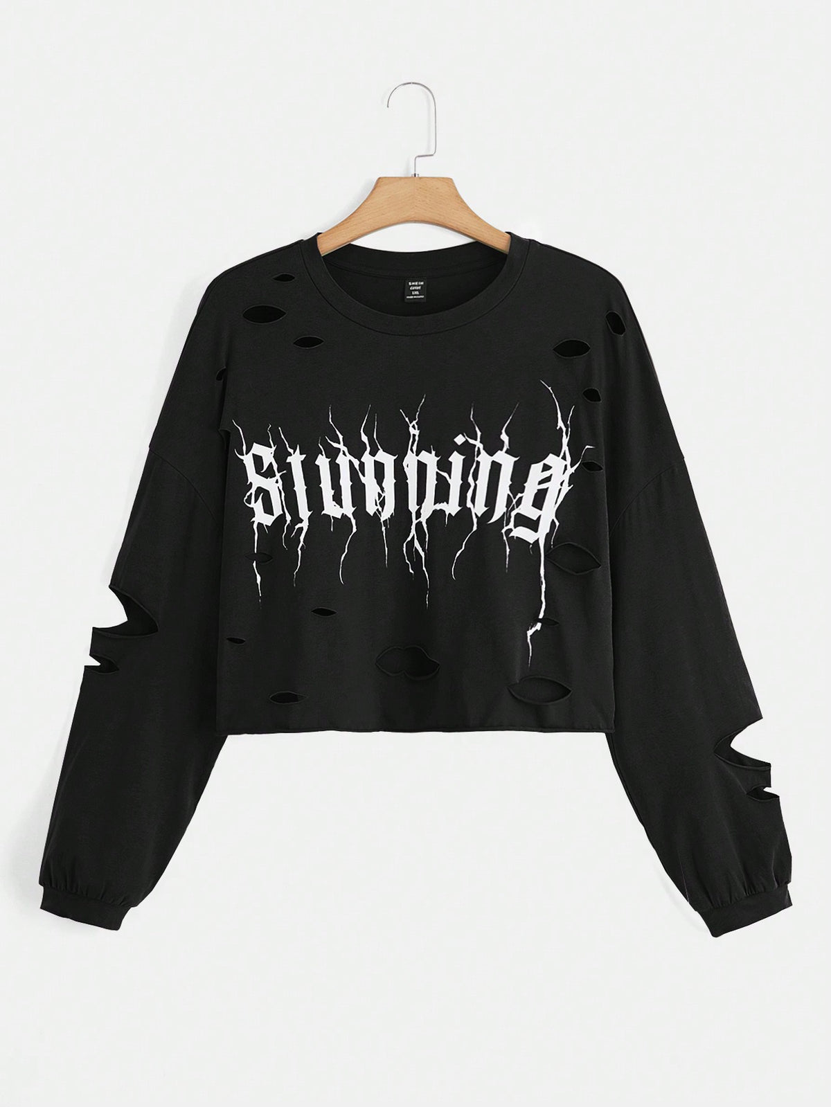 ROMWE PUNK Plus Letter Graphic Ripped Drop Shoulder Tee