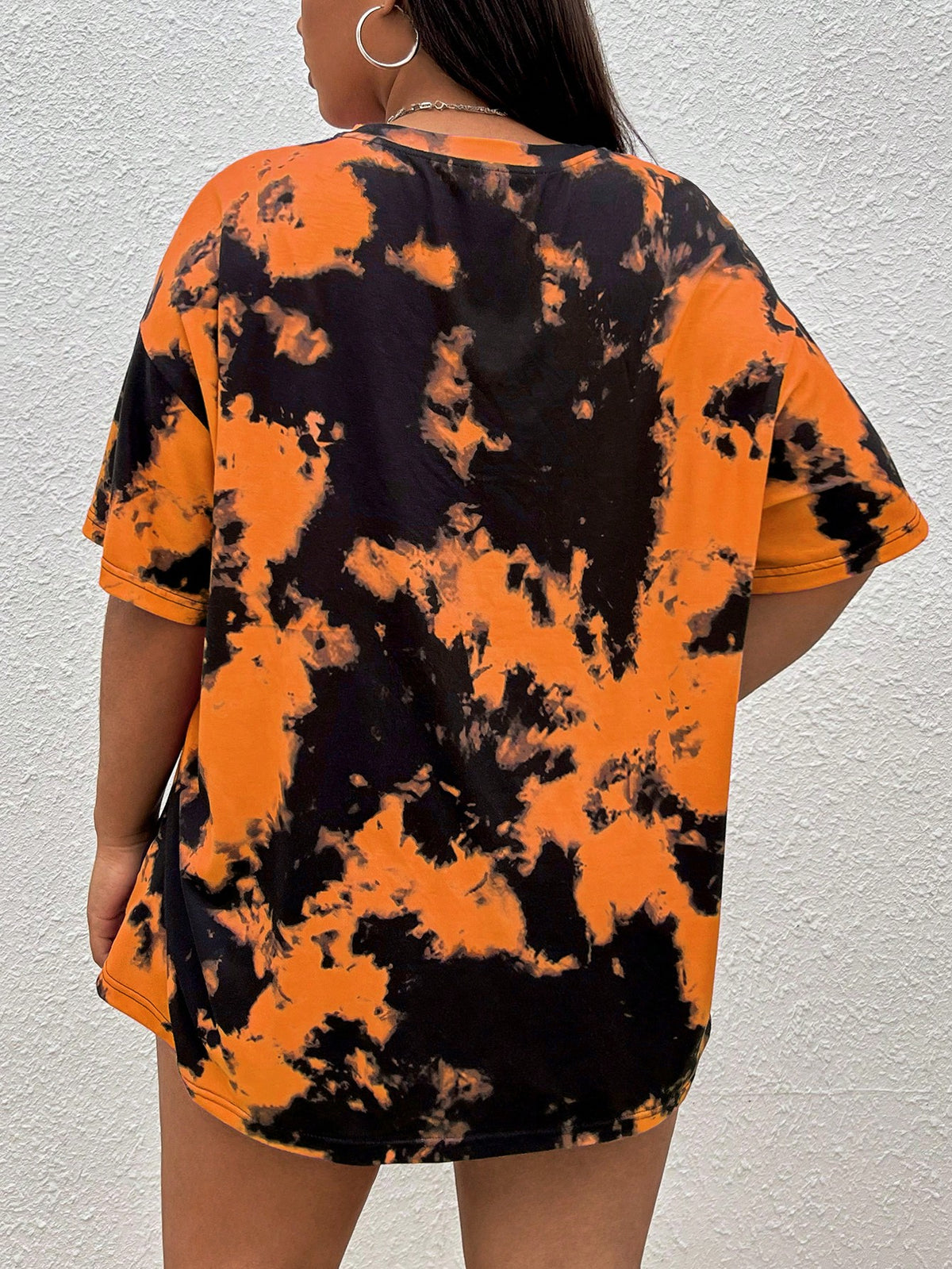 Deniart Plus Tie Dye Skeleton Print Drop Shoulder Tee