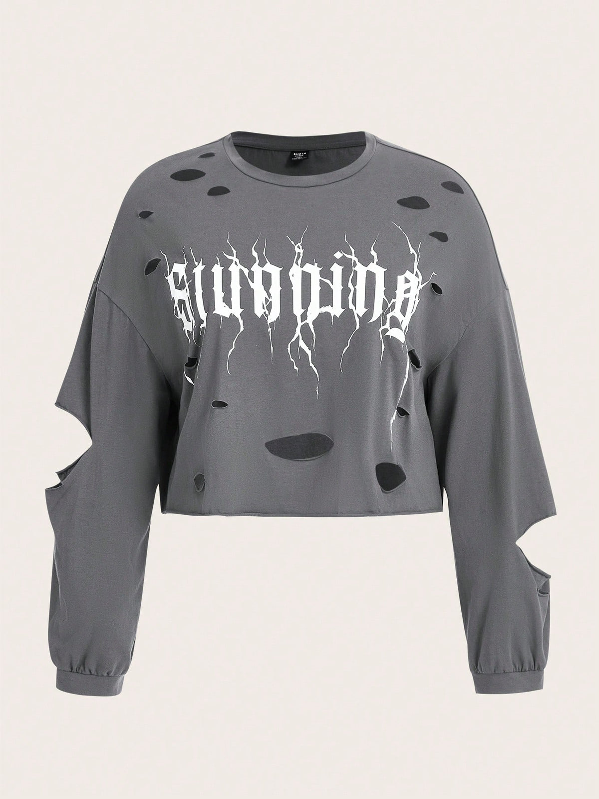 ROMWE PUNK Plus Letter Graphic Ripped Drop Shoulder Tee