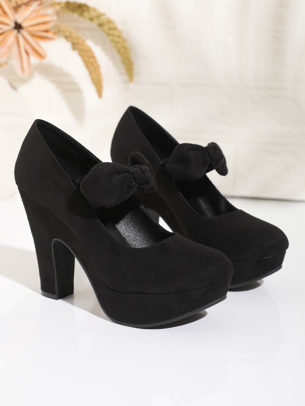 High Heels Chunky Heel Waterproof Platform Thick Sole Shoes Round Toe Bowknot Versatile Women's Shoe
