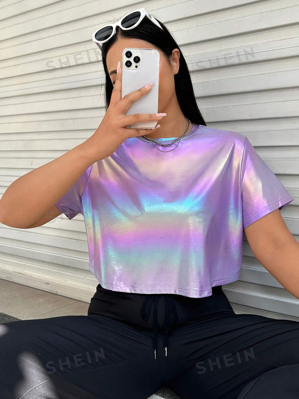 EZwear Plus Holographic Crop Tee