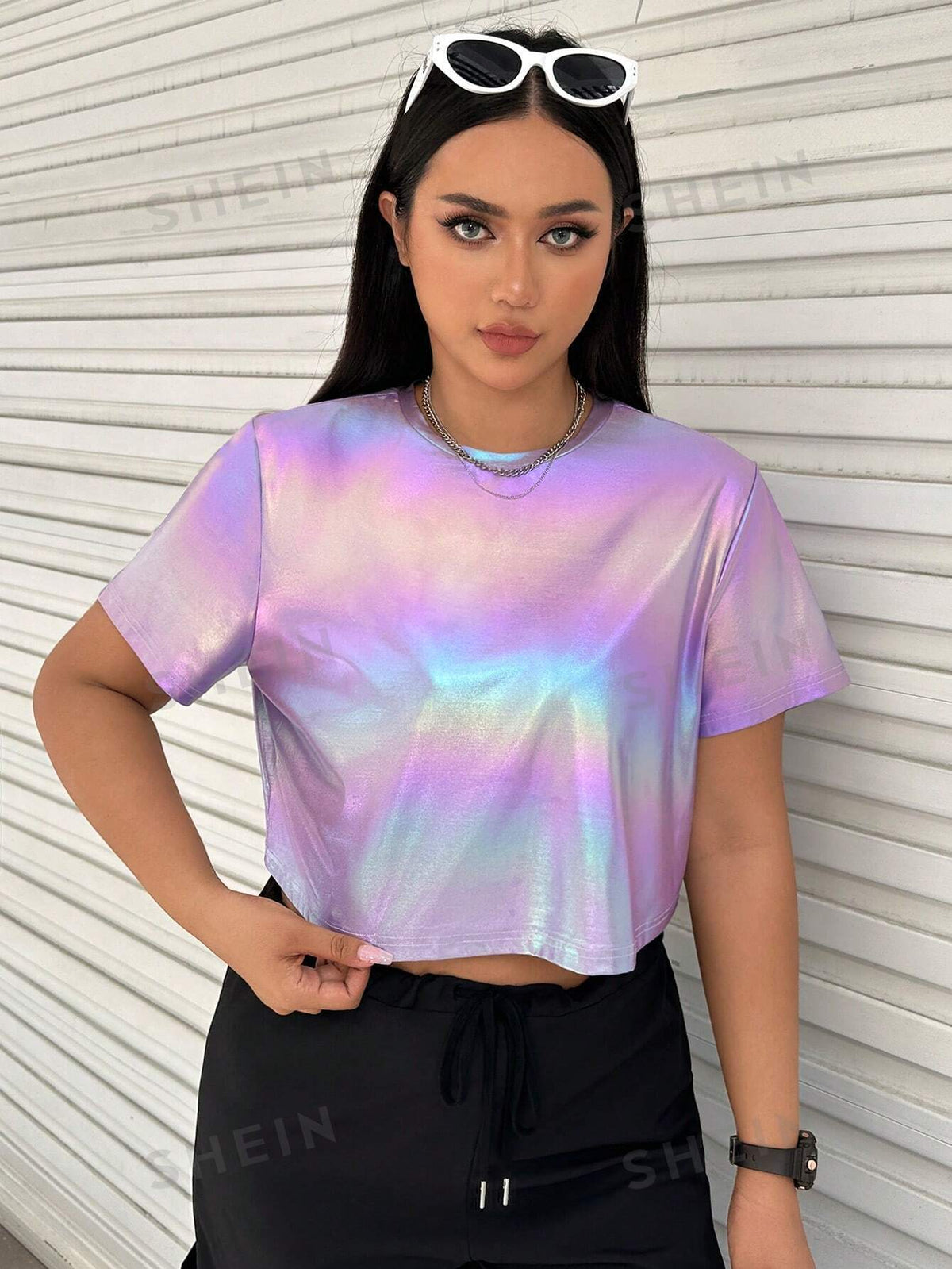 EZwear Plus Holographic Crop Tee