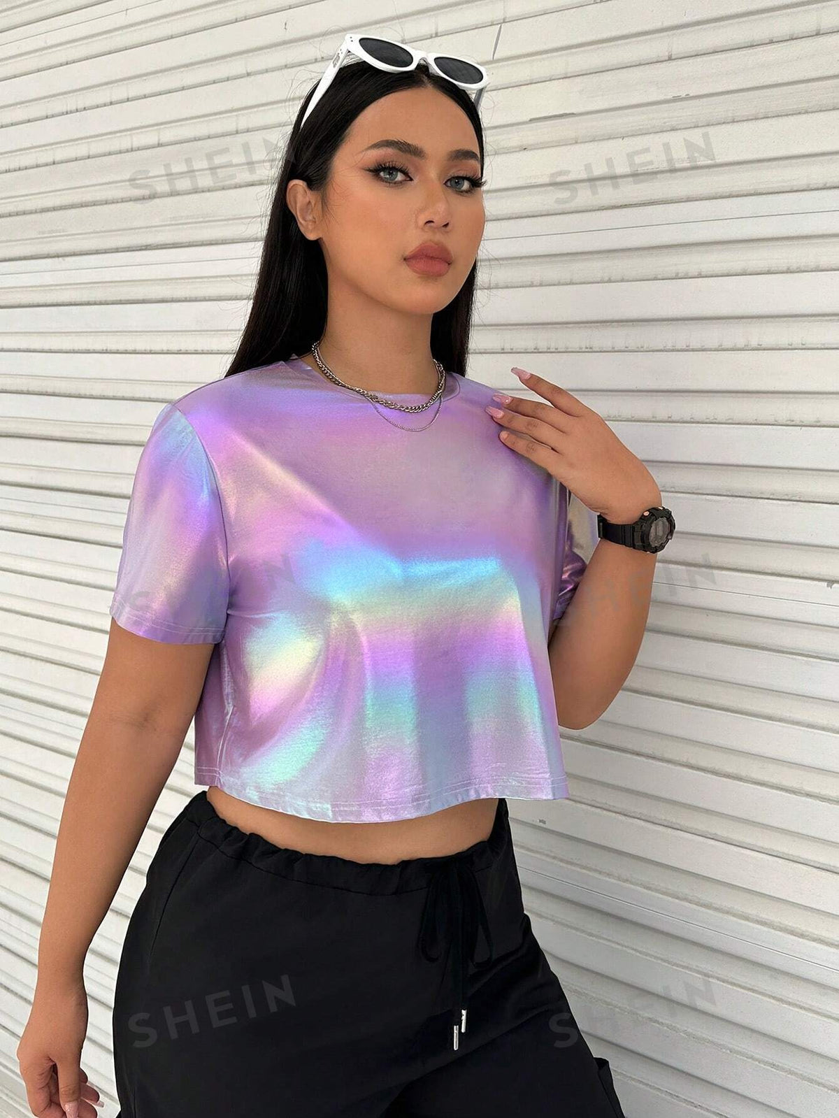 EZwear Plus Holographic Crop Tee