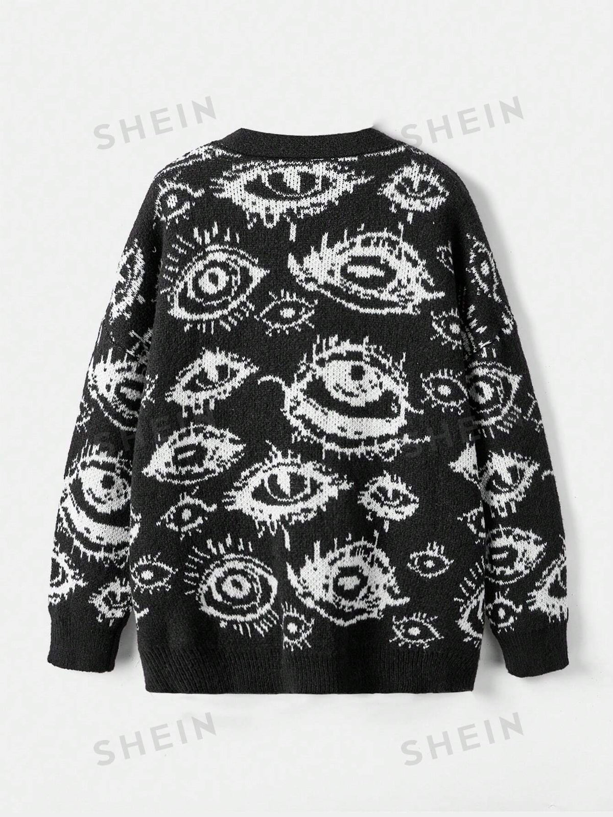 ROMWE Grunge Punk Plus Eye Pattern Drop Shoulder Cardigan