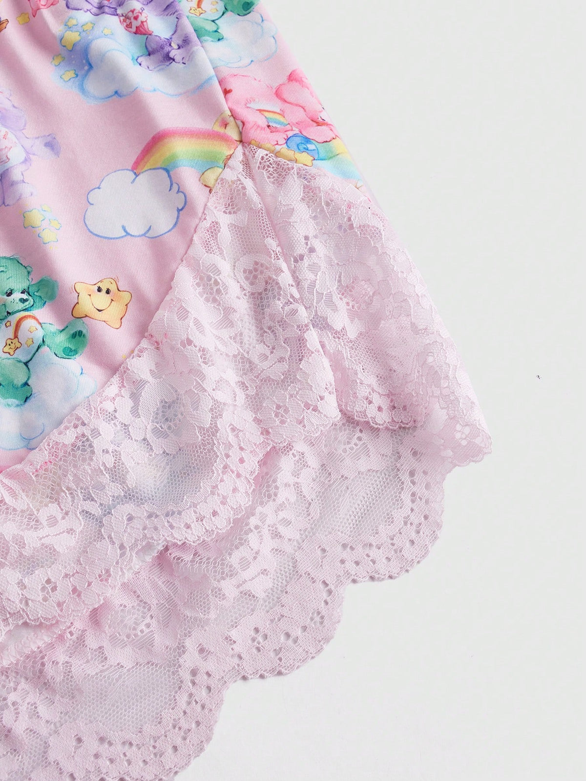 ROMWE X Care Bears Plus Cartoon Print Contrast Lace PJ Set