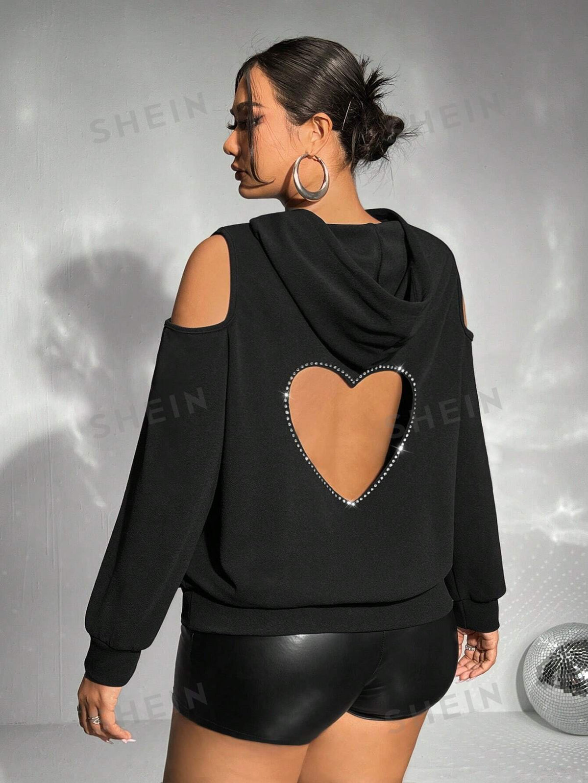 ICON Plus Heart Cut Out Cold Shoulder Hoodie