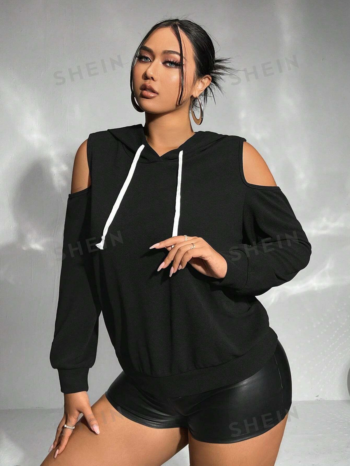 ICON Plus Heart Cut Out Cold Shoulder Hoodie