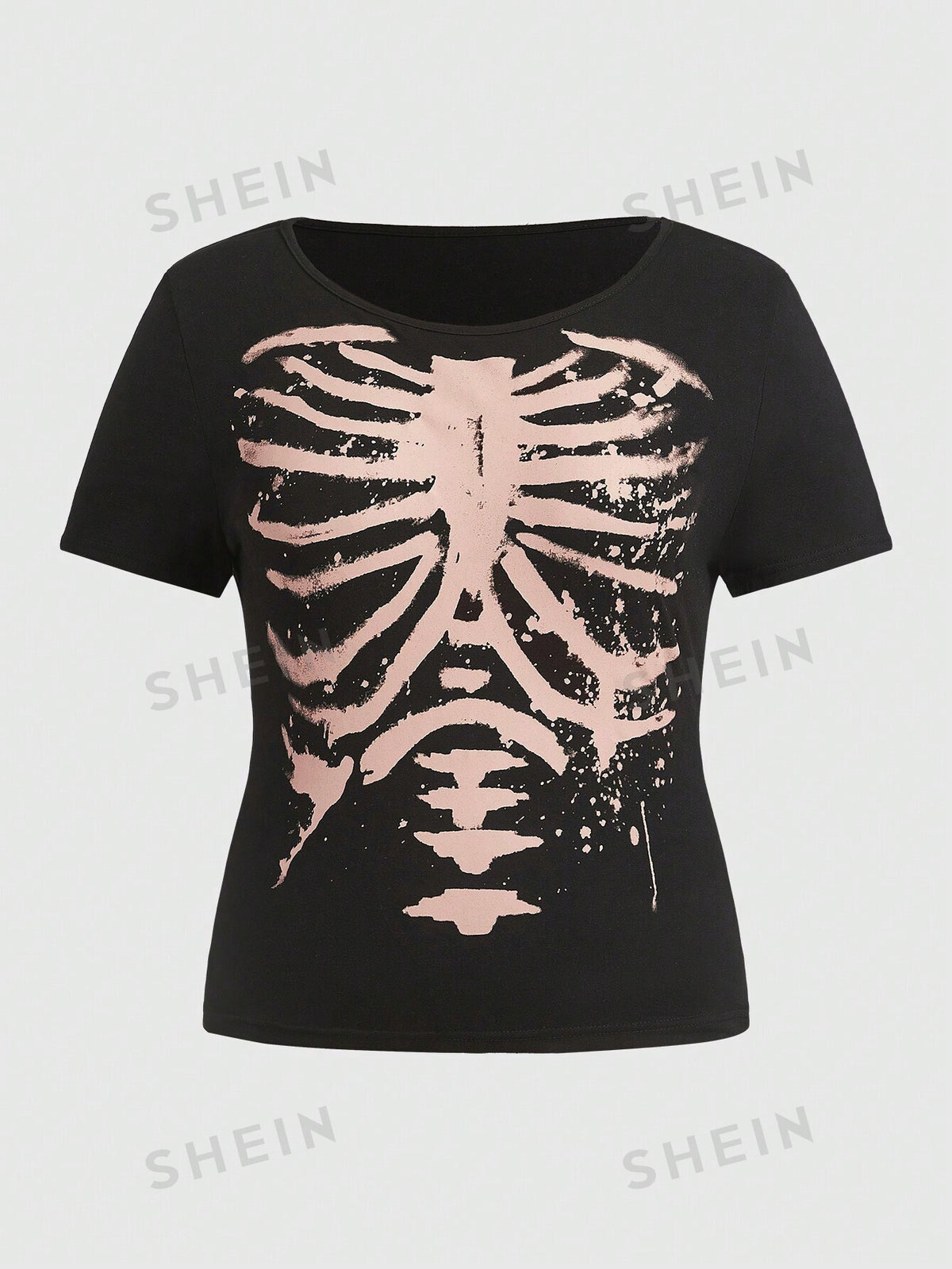 ROMWE Grunge Punk Plus Skeleton Print Tee