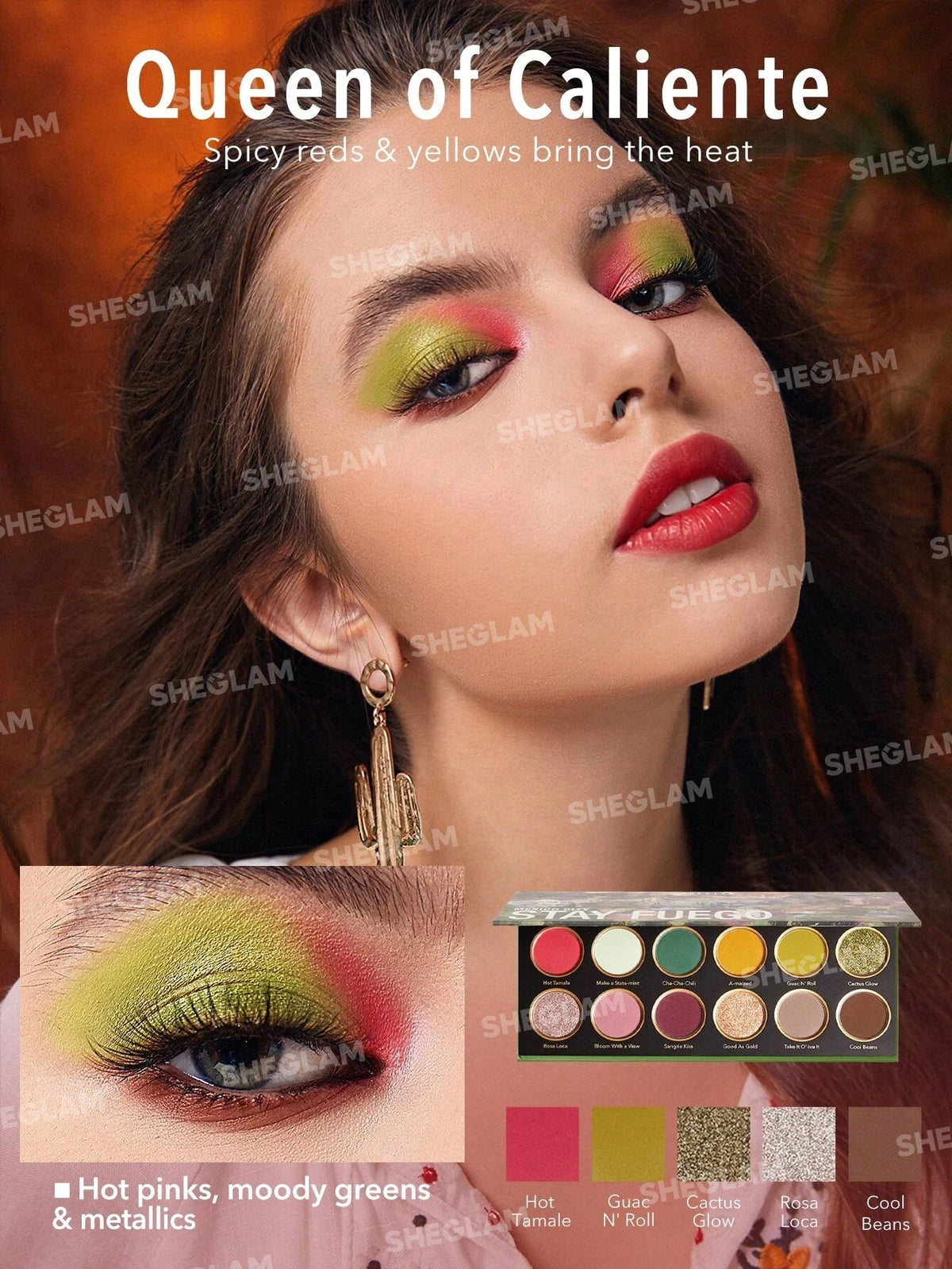 SHEGLAM Stay Fuego, Mexico Palette 12-Clolor Shimmer Metallic Matte Eyeshadow Palette Green Gilding Shimmer Highly Pigmented Colors Long Lasting  No Smudge Durable Long Wear Eyeshadow Eye Makeup Cosmetics Black Friday Winter Goth Eyeshadow