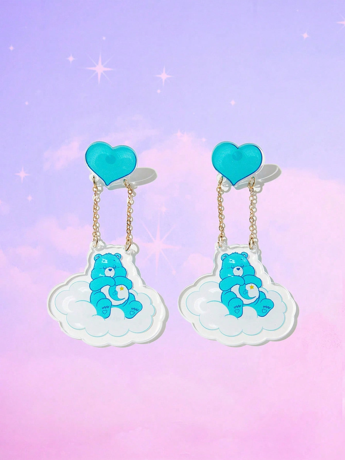 ROMWE X Care Bears 1pair Cute Acrylic Cartoon Bear Pattern Drop Earrings For Women For Daily Decoration