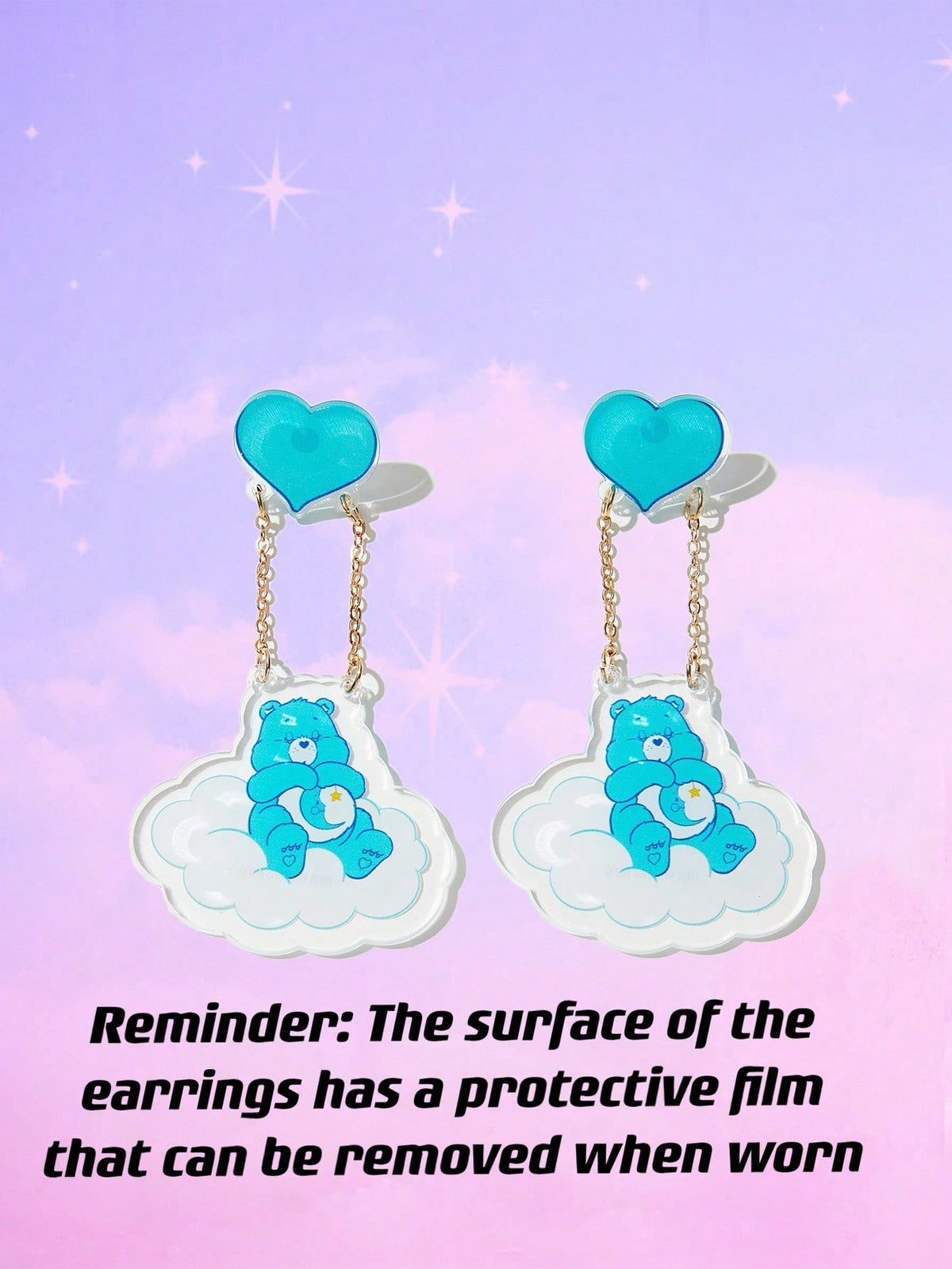 ROMWE X Care Bears 1pair Cute Acrylic Cartoon Bear Pattern Drop Earrings For Women For Daily Decoration