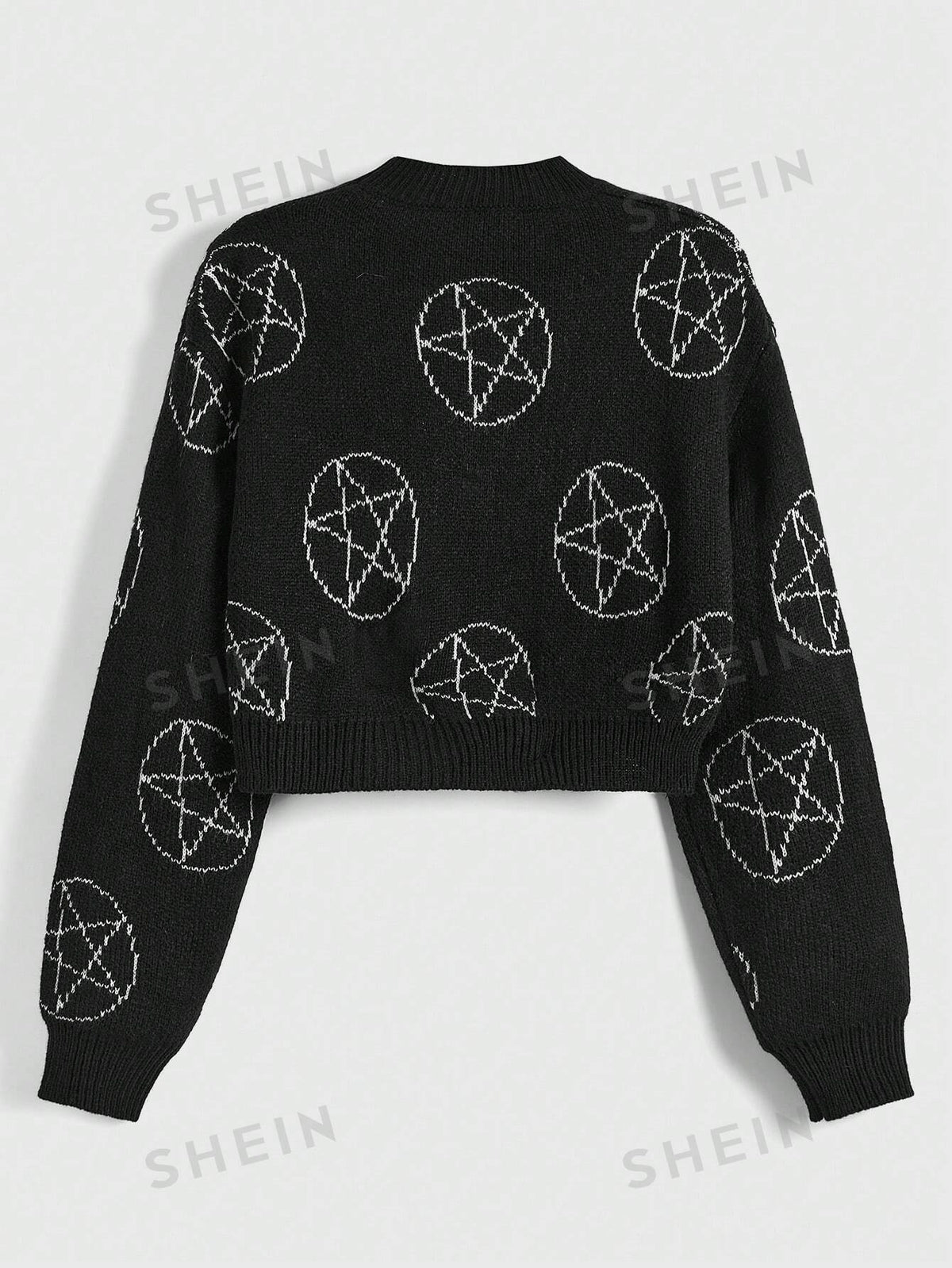 ROMWE Goth Women's Loose Fit Gothic Style Cardigan With Jacquard Pattern & Pentagram Detail