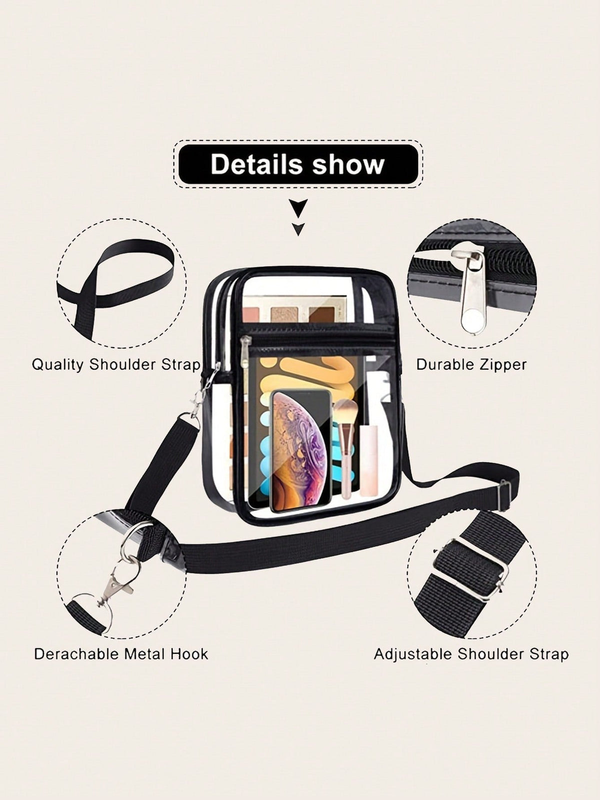 Clear Crossbody Bag, Stadium Approved Zipper Clear Purse Bag For Concerts Sports Events Festivals With Adjustable Shoulder Strap For Women And Men Pvc Bag, Fashion Clear Satchel Gift Cute See Through Shoulder Bag, Transparent Crossbody Purse Stadium Appr