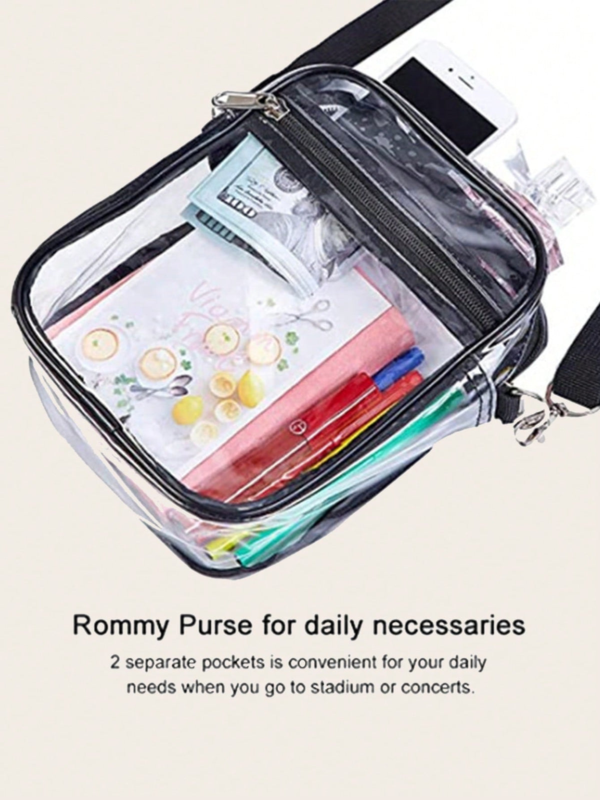 Clear Crossbody Bag, Stadium Approved Zipper Clear Purse Bag For Concerts Sports Events Festivals With Adjustable Shoulder Strap For Women And Men Pvc Bag, Fashion Clear Satchel Gift Cute See Through Shoulder Bag, Transparent Crossbody Purse Stadium Appr