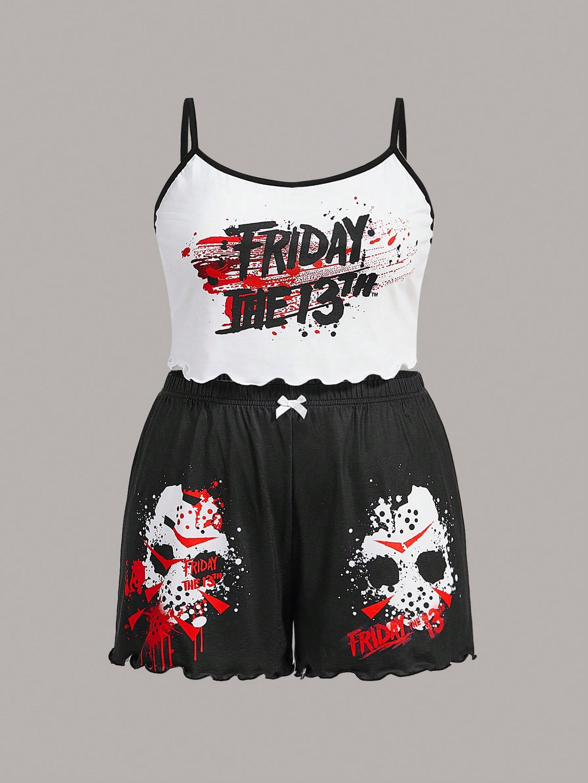 Friday the 13th | ROMWE Plus Letter Graphic Lettuce Trim Cami Top & Shorts PJ Set