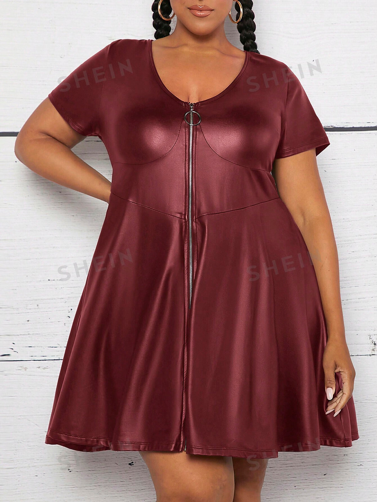 CURVE  Plus Zip Up PU Leather Dress