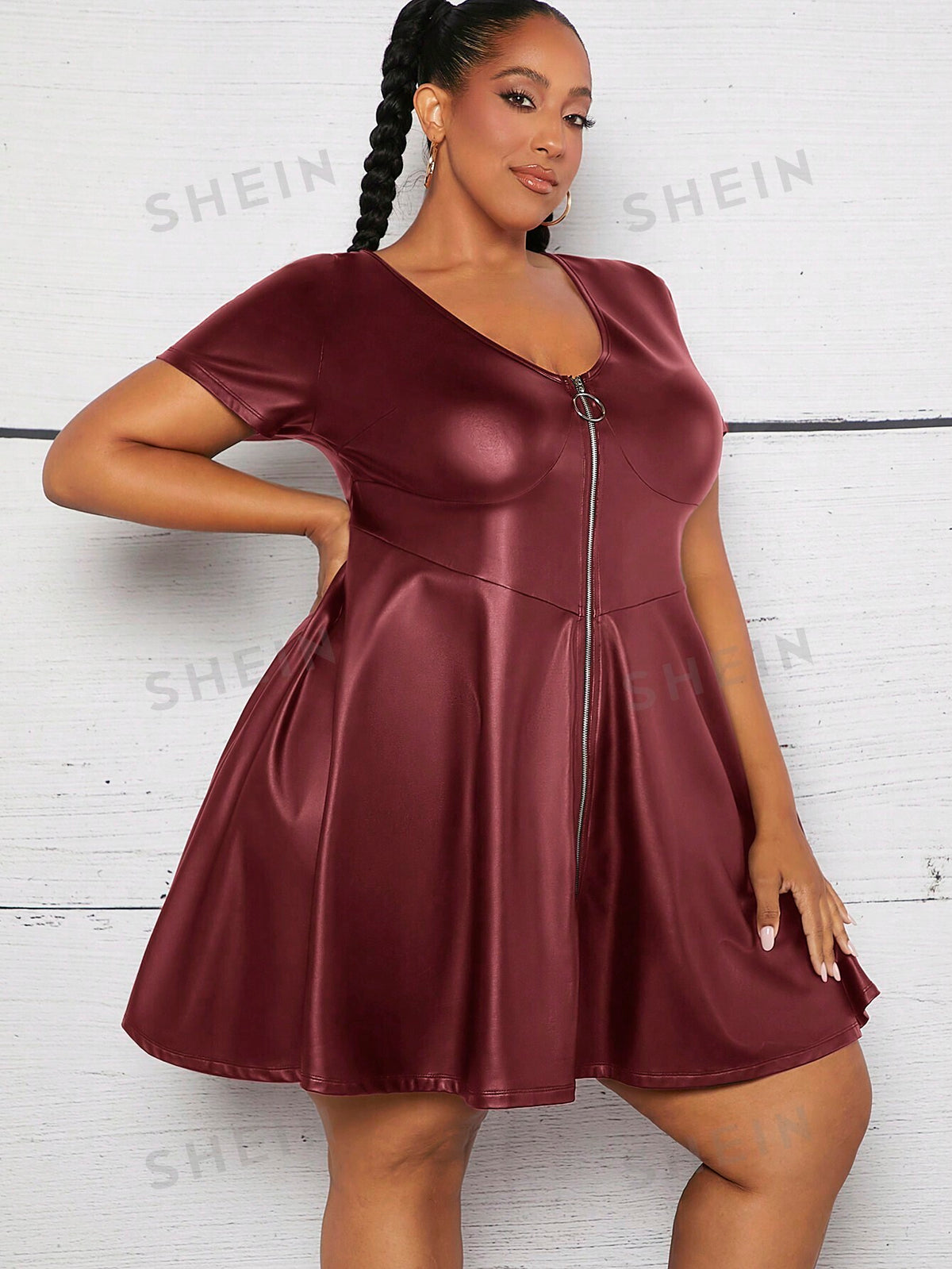 CURVE  Plus Zip Up PU Leather Dress