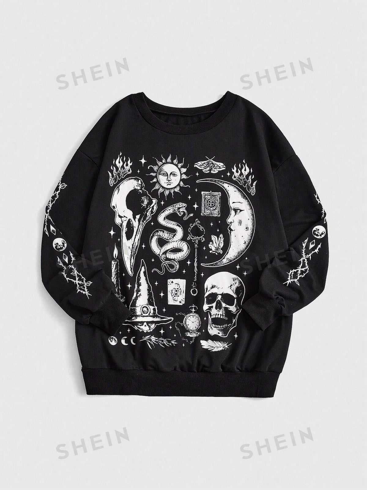 ROMWE Goth Plus Figure Graphic Drop Shoulder Sweatshirt