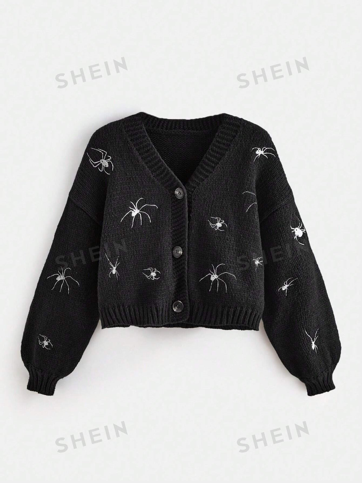 ROMWE Goth Gothic Style Full Embroidery Spider Design Plus Size Cardigan For Women With A Cute Look