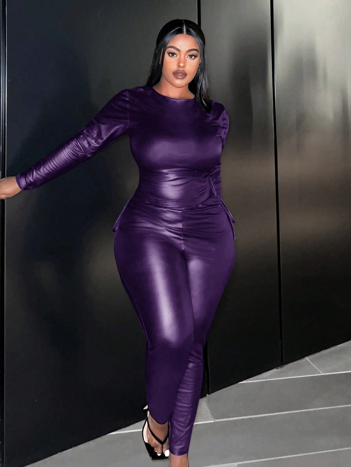 Plus Size Slim Fit Pu Outfit