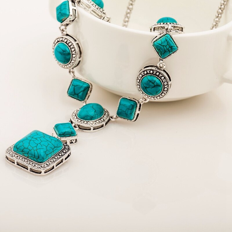 Turquoise Boho Vintage Pendant Drop Y Necklace