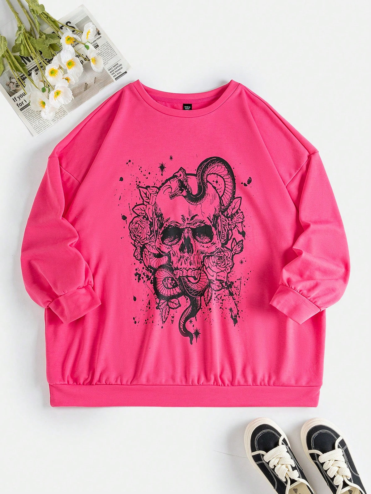 EZwear Knitted Skull Pattern Plus Size Women's Sweatshirt