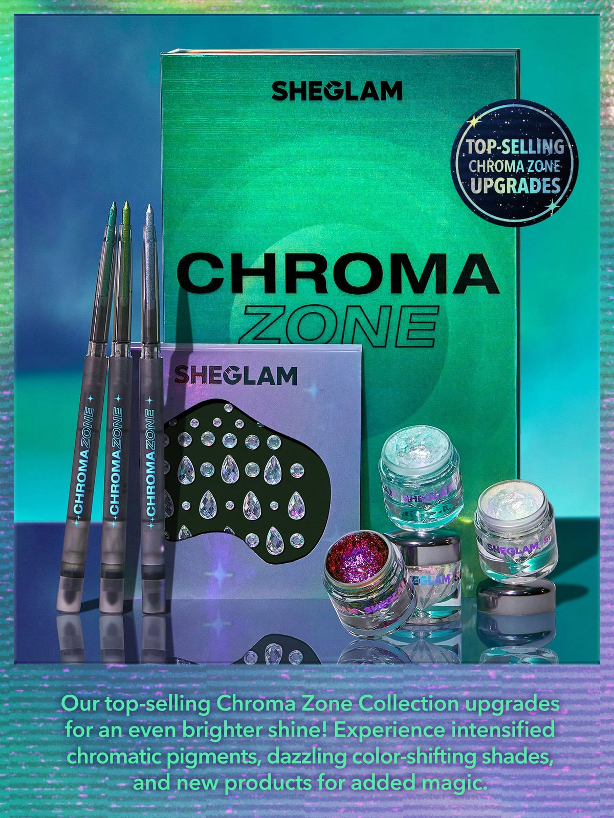 Chroma Zone Multichrome Flake Gel Mayhem Motherhsip: 3 Colors Gradient Eyeshadow Cream with High Shine Finish - Y2K Black Friday Party Eyeshadow