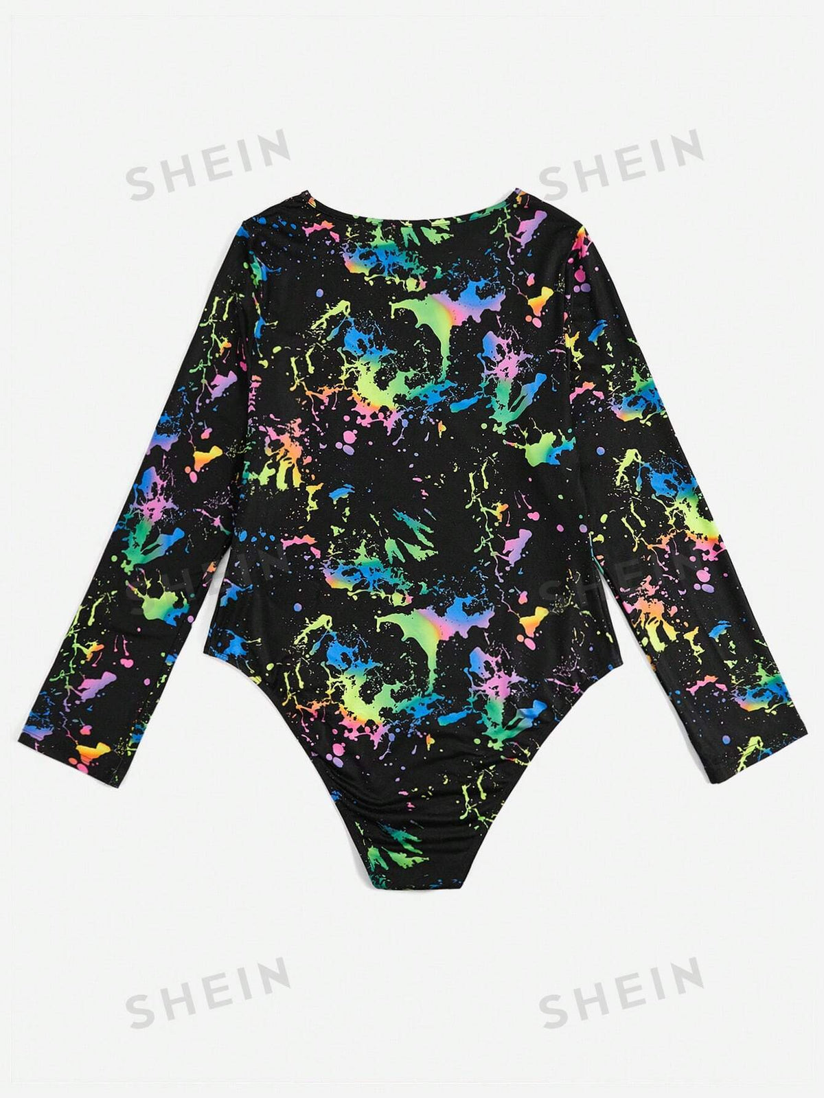 Ink Splash Plus Size Bodysuit: Embrace Your Curves with SHEIN ICON