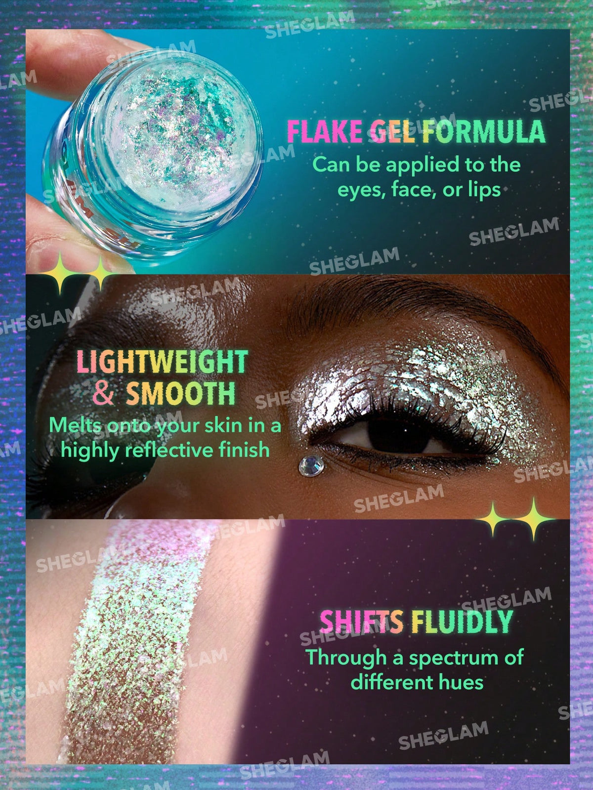 Chroma Zone Multichrome Flake Gel Mayhem Motherhsip: 3 Colors Gradient Eyeshadow Cream with High Shine Finish - Y2K Black Friday Party Eyeshadow