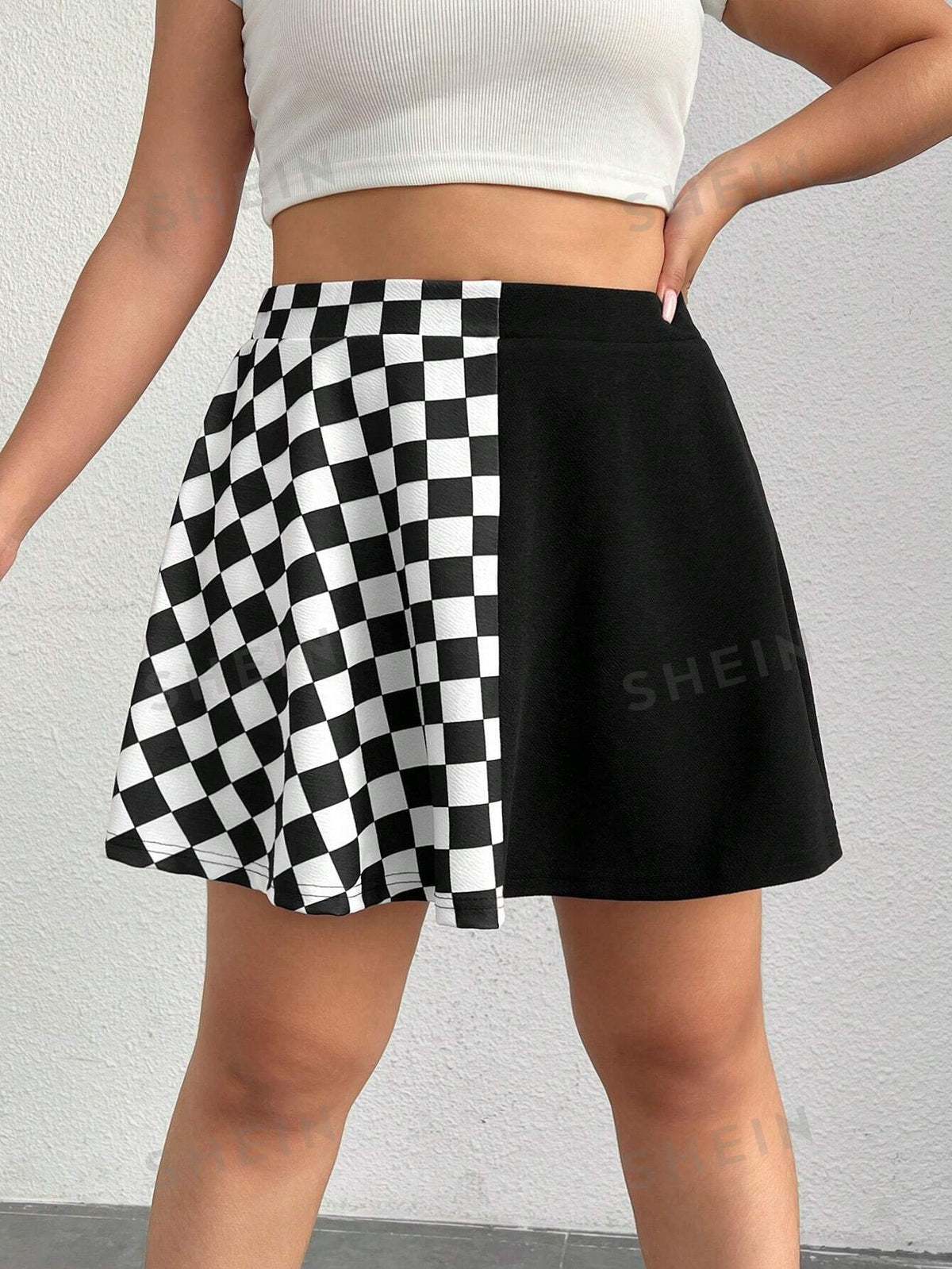 EZwear Women's Plus Size Plaid Patchwork Skirt