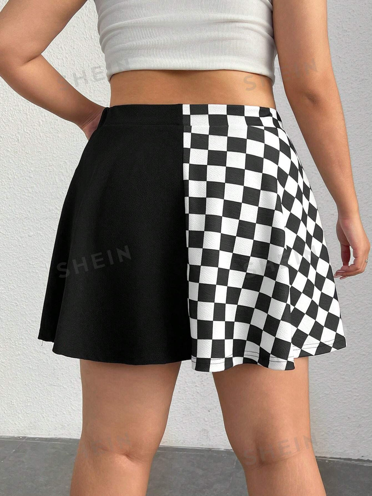 EZwear Women's Plus Size Plaid Patchwork Skirt