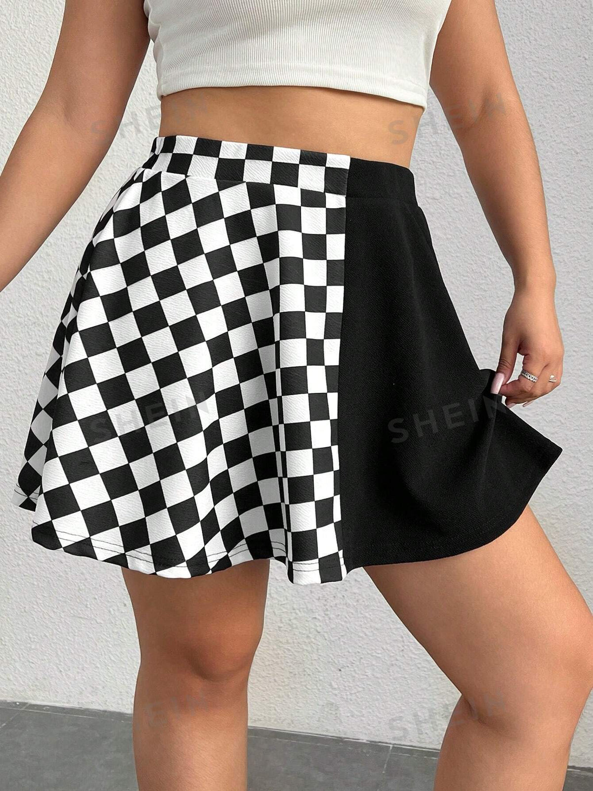 EZwear Women's Plus Size Plaid Patchwork Skirt