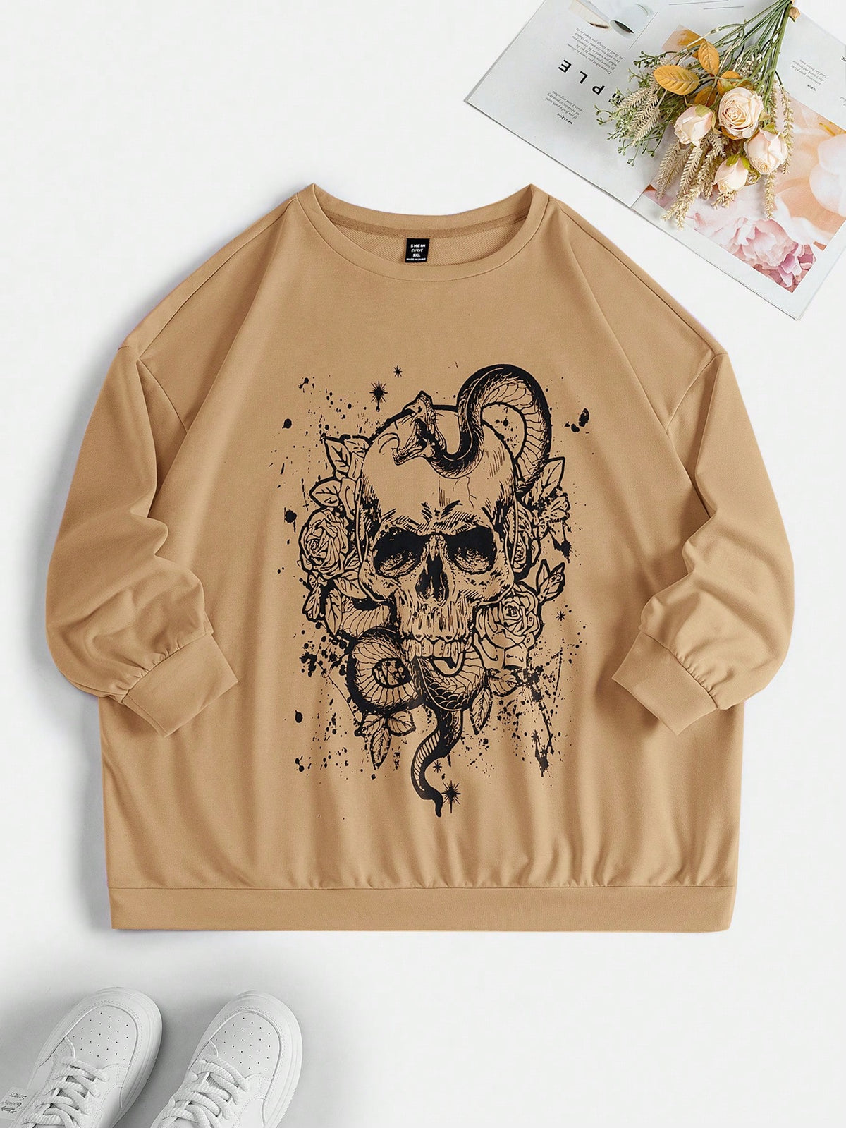 EZwear Knitted Skull Pattern Plus Size Women's Sweatshirt