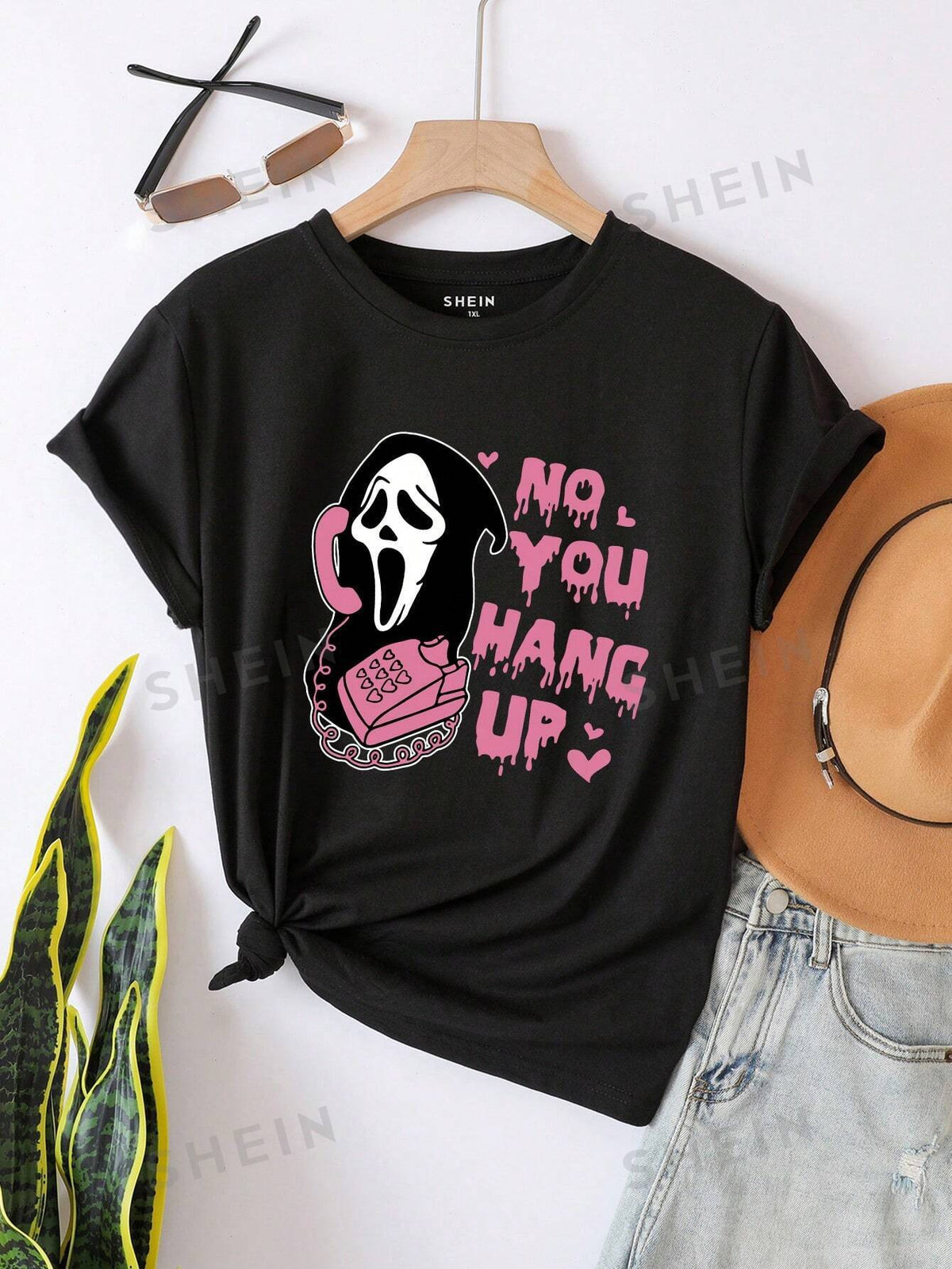 Plus Size Cartoon & Slogan Print Short Sleeve T-Shirt