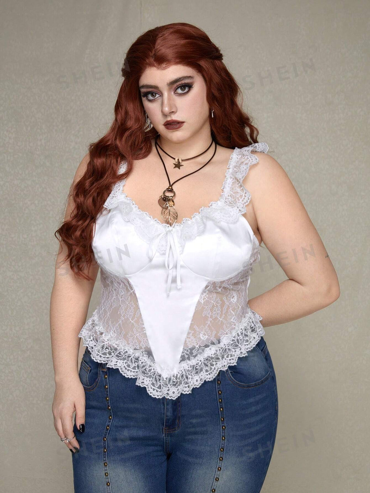 ROMWE PUNK Plus Size Women'S Lace Irregular Hem Top