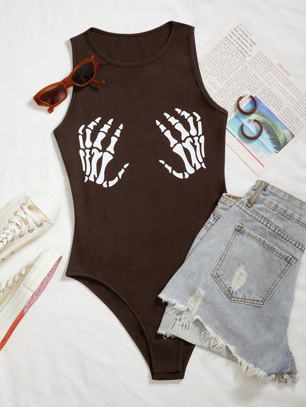 EZwear Plus Skull Hands Tank Bodysuit