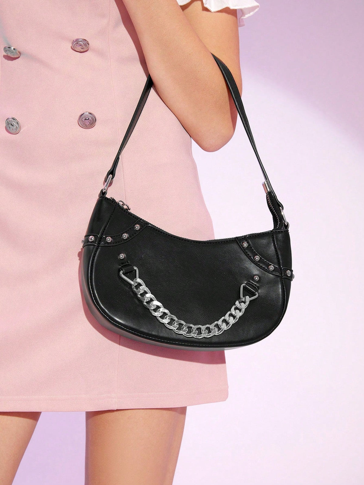 Chain Decorated Single Shoulder Bag For Women