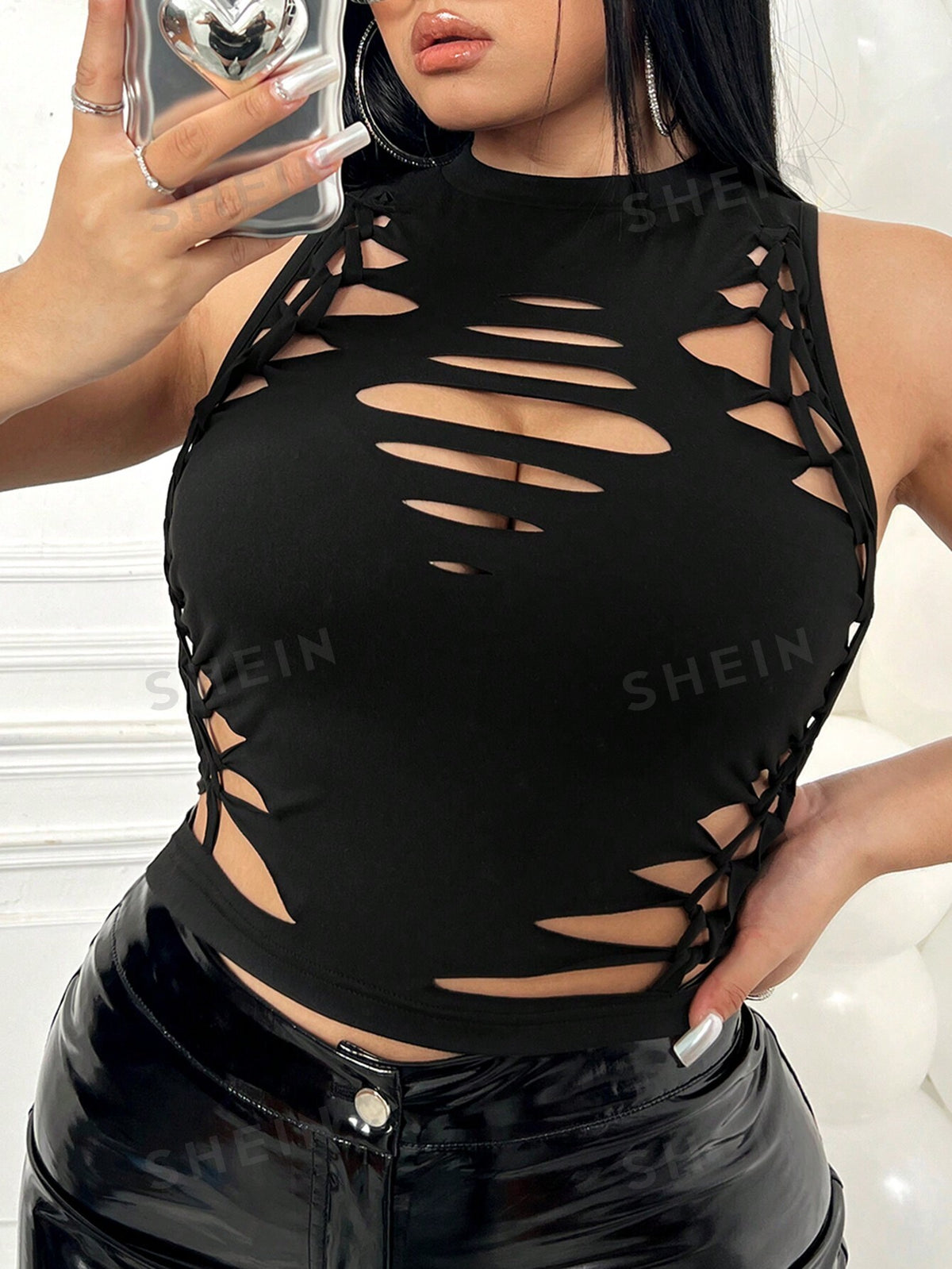 ICON Plus Size Solid Color Ripped Tank Top