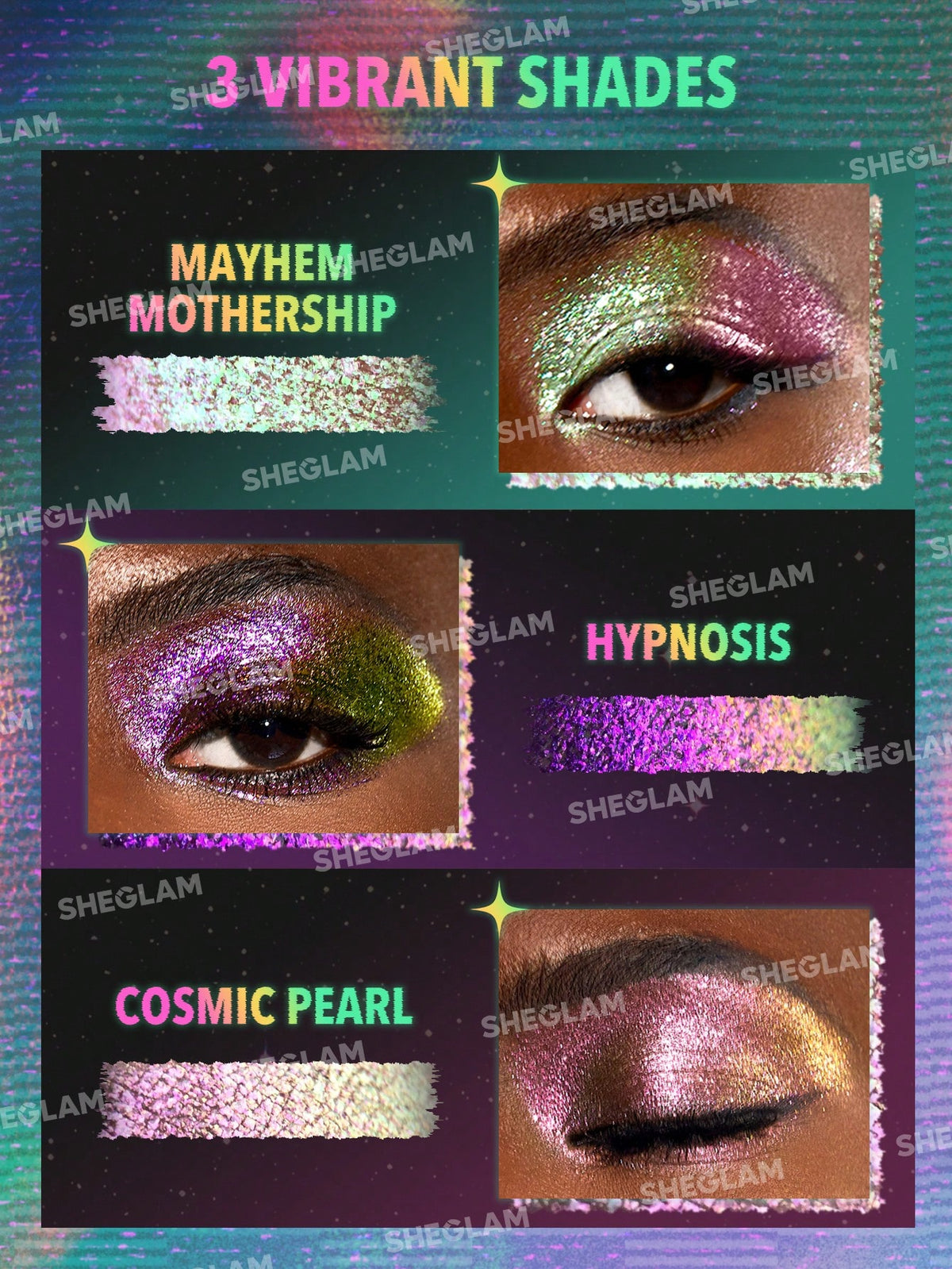 Chroma Zone Multichrome Flake Gel Mayhem Motherhsip: 3 Colors Gradient Eyeshadow Cream with High Shine Finish - Y2K Black Friday Party Eyeshadow