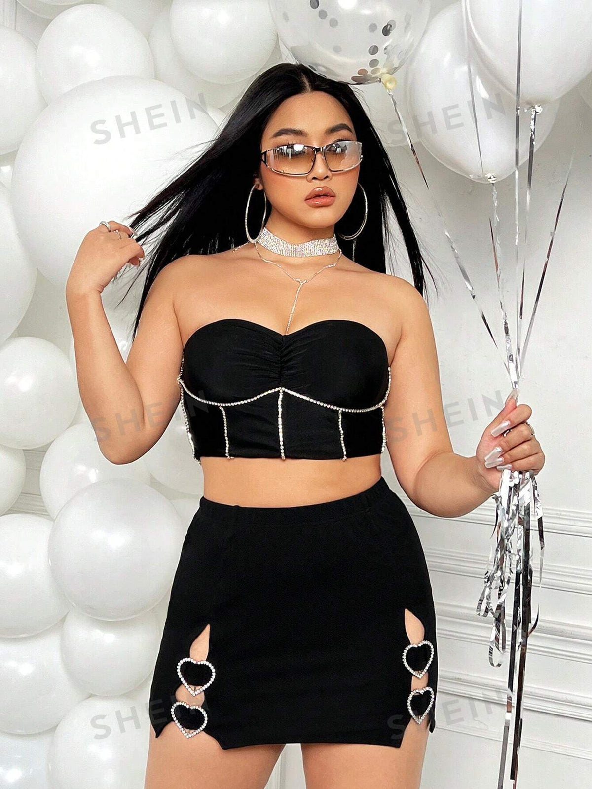 Rhinestone Heart Circle Plus Size A-Line Skirt