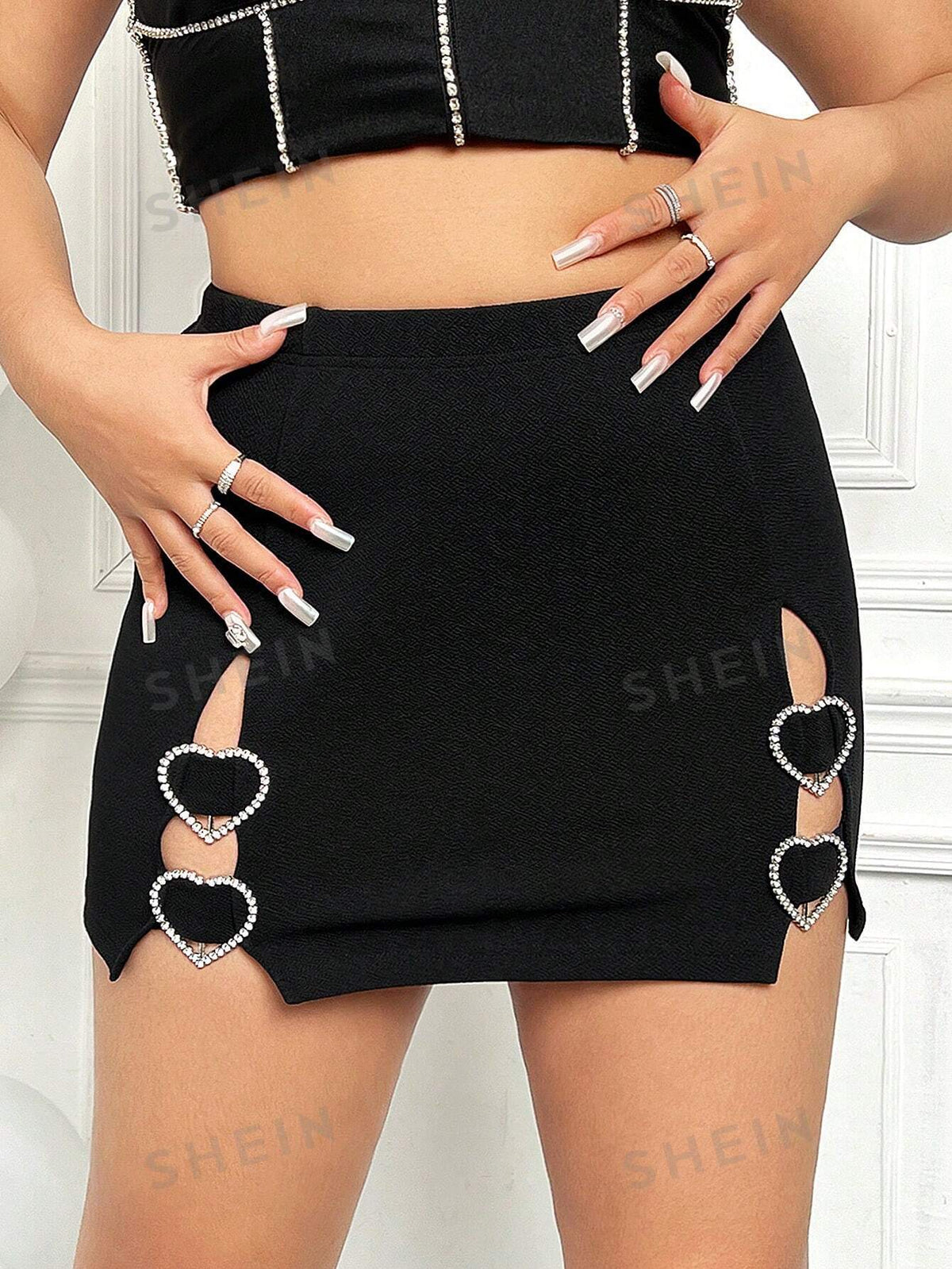 Rhinestone Heart Circle Plus Size A-Line Skirt