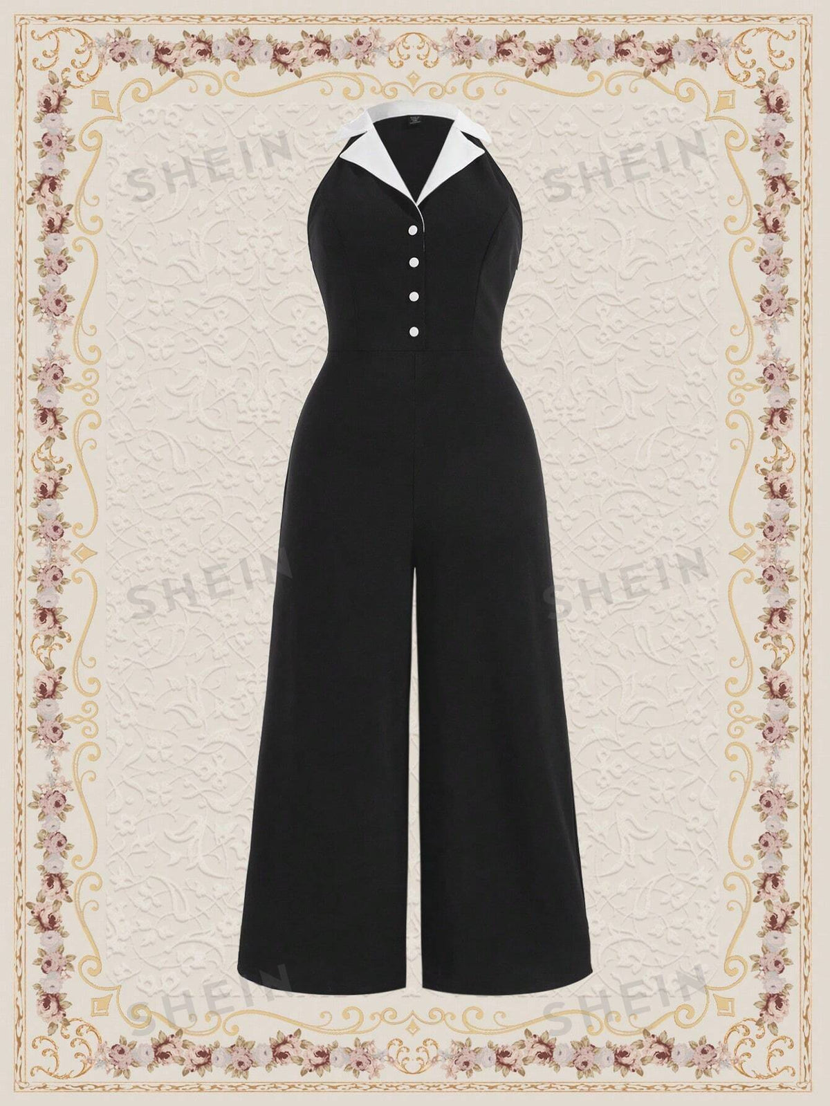 Elegant Vintage Plus Size Color Block Jumpsuit for Summer and Spring