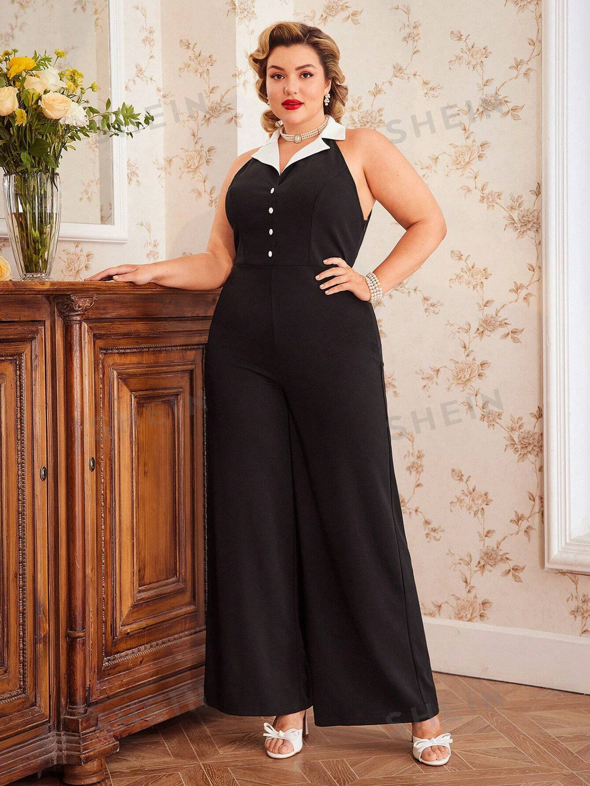 Elegant Vintage Plus Size Color Block Jumpsuit for Summer and Spring