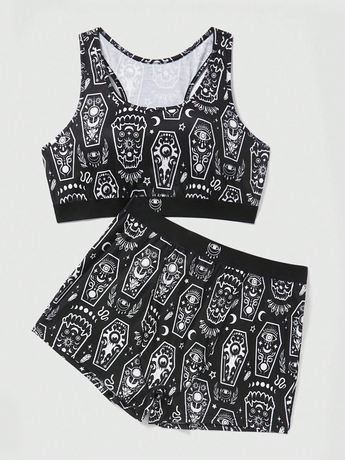 ROMWE Goth Plus Size Printed Tank Top And Shorts Homewear Set