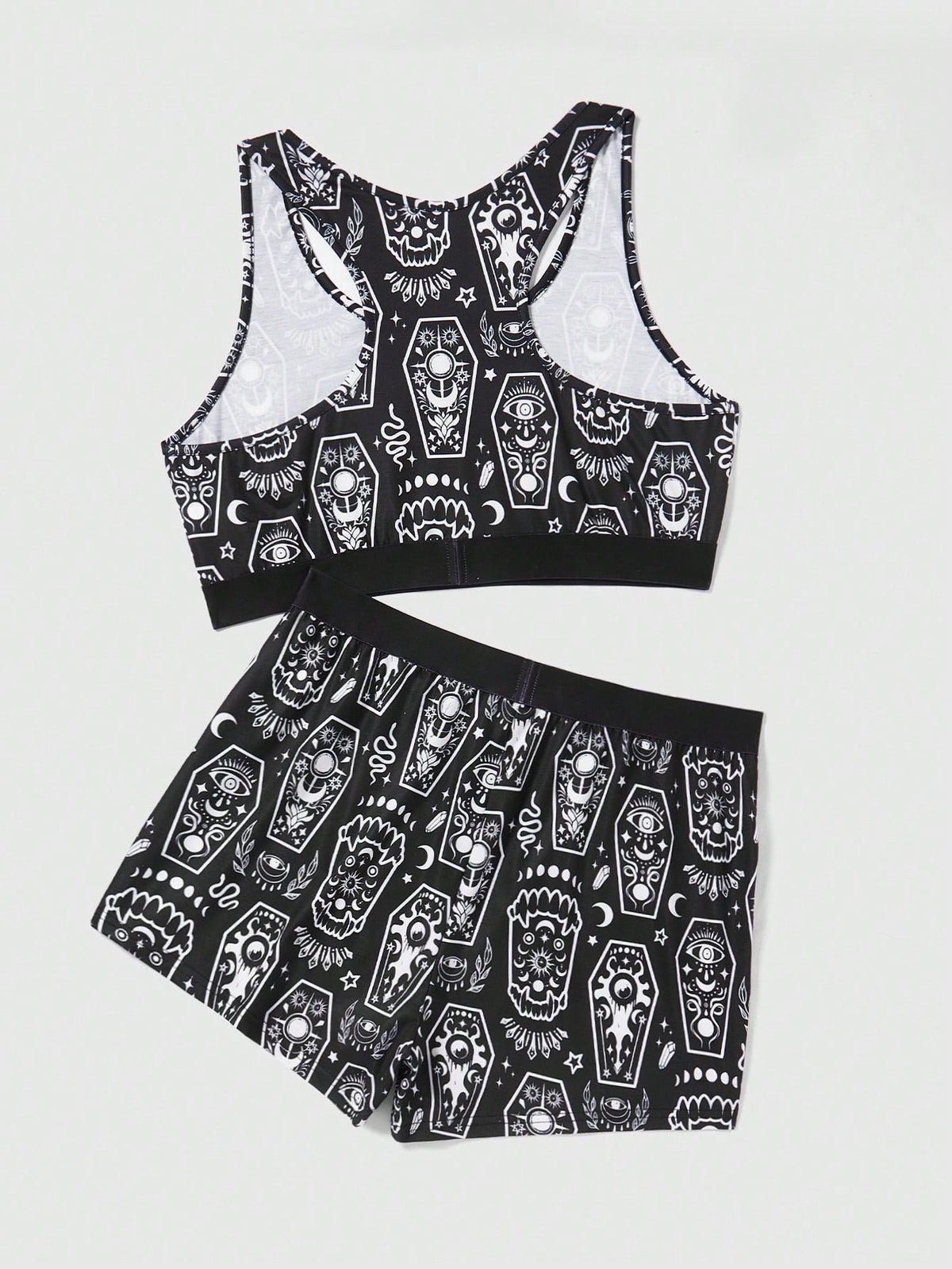 ROMWE Goth Plus Size Printed Tank Top And Shorts Homewear Set