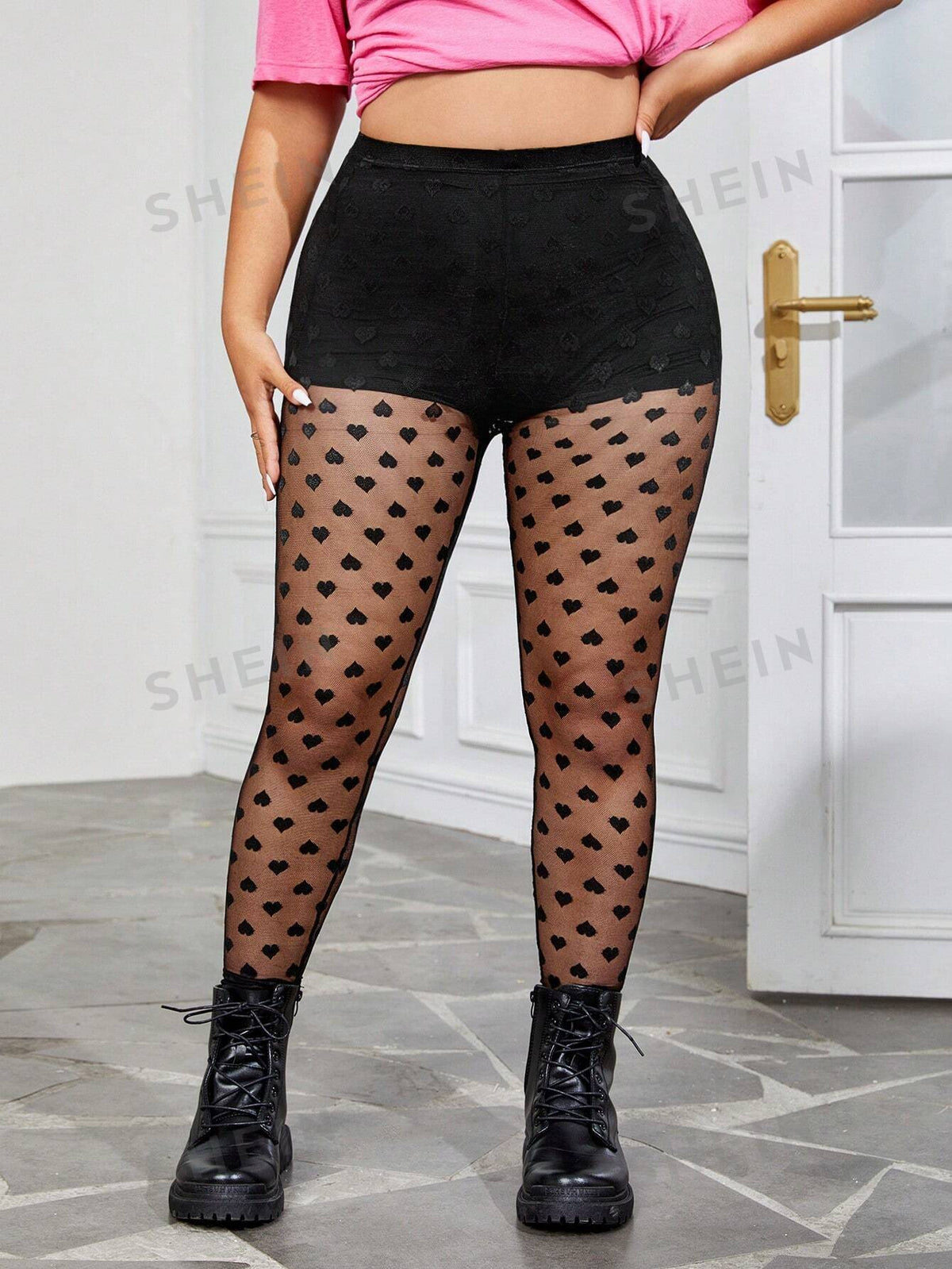 EZwear Valentine's Day Heart  Mesh Long High Waisted Leggings