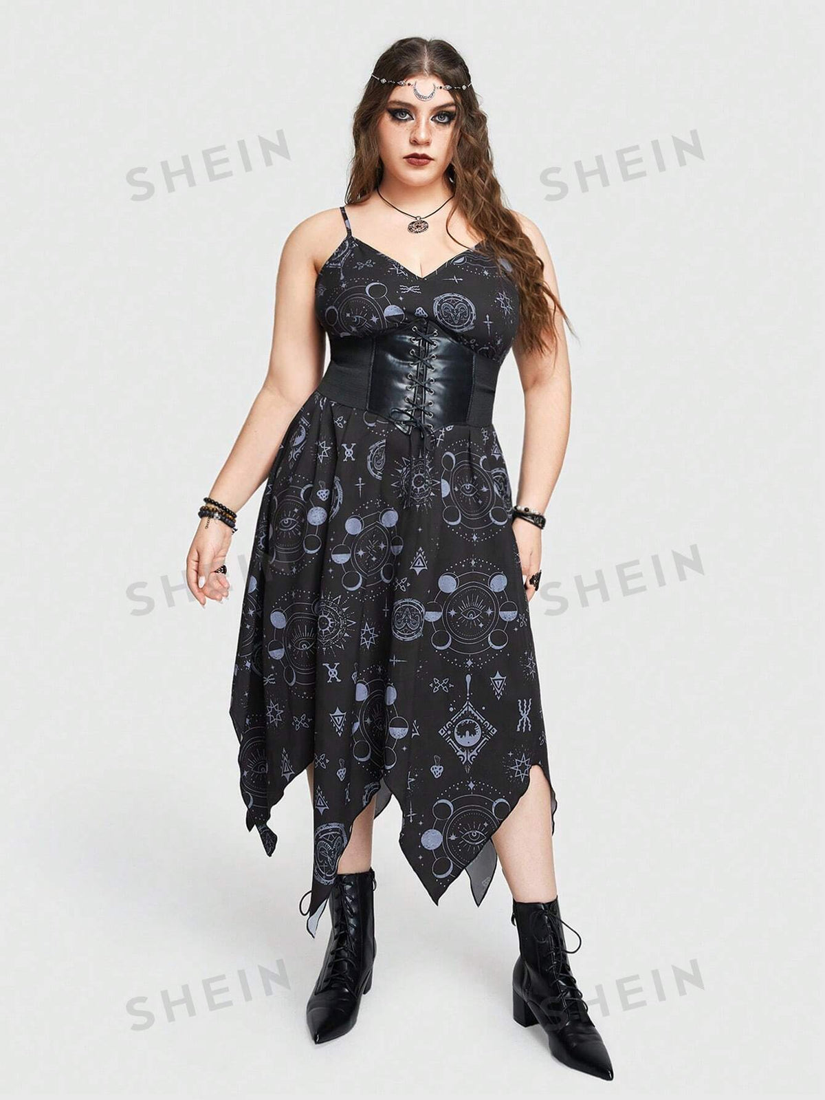 ROMWE Goth Plus Size Irregular Hem Cami Dress With Vacation Style