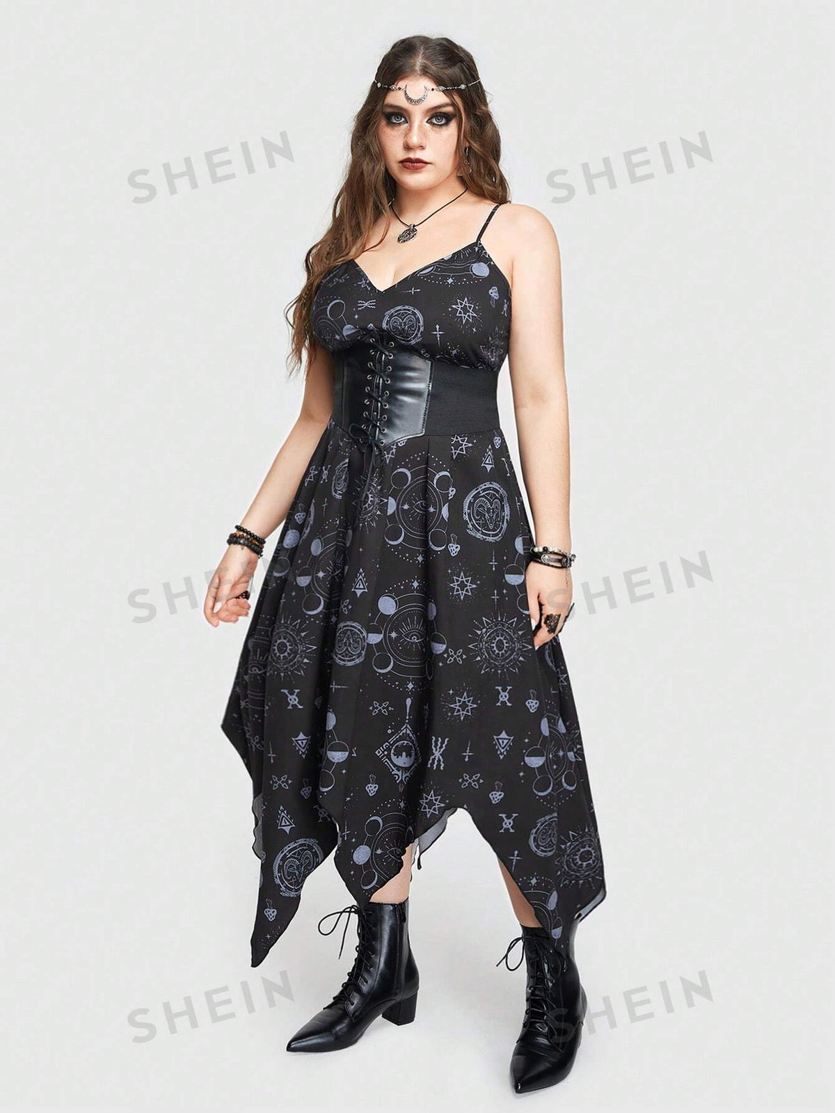 ROMWE Goth Plus Size Irregular Hem Cami Dress With Vacation Style