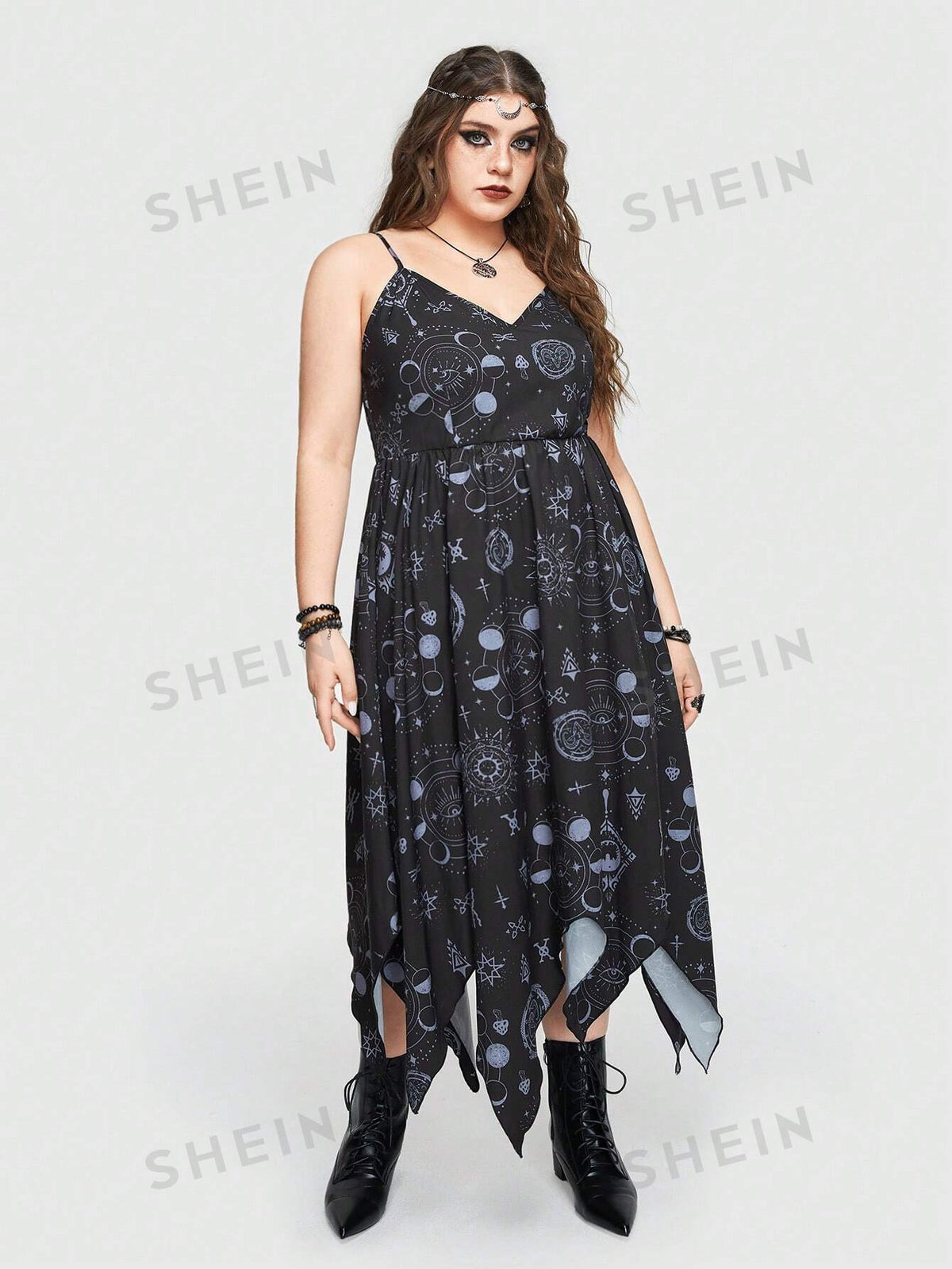 ROMWE Goth Plus Size Irregular Hem Cami Dress With Vacation Style